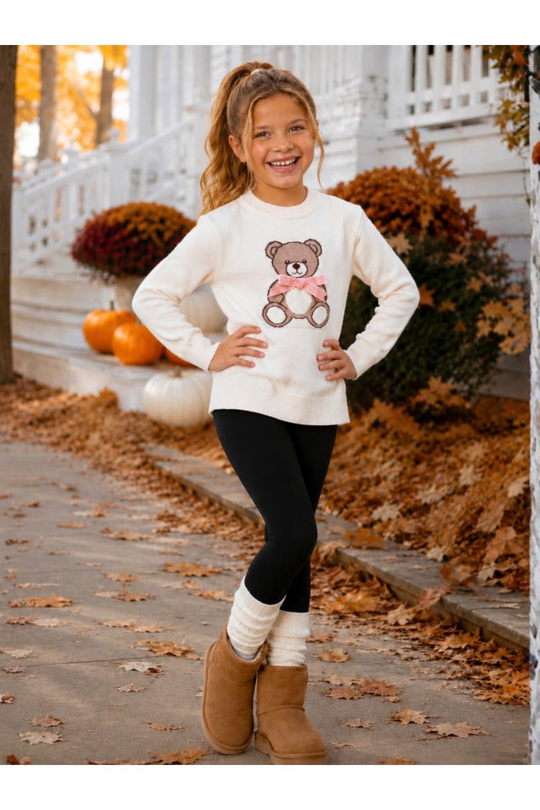 Sweet Teddy Bow Knit Sweater, Alternate, color, White