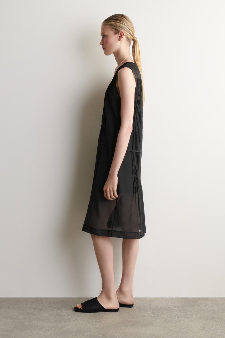 Sheer Pintucked Dress, Alternate, color, BLACK