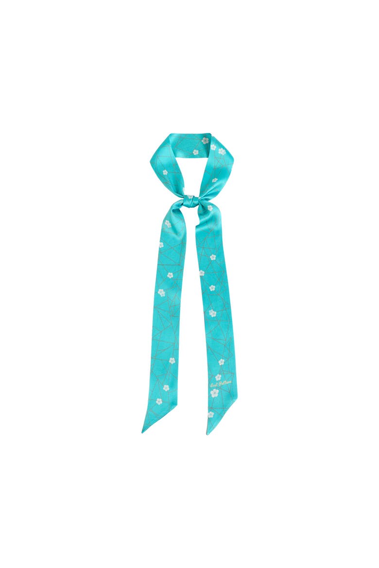 "Almond Blossom" Silk Skinny Scarf, Main, color, Turquoise