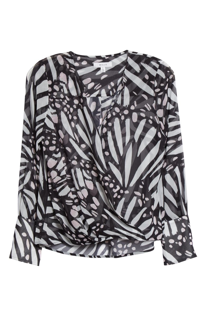 Milly Elysa Graphic Butterfly Long Sleeve Blouse, Alternate, color,