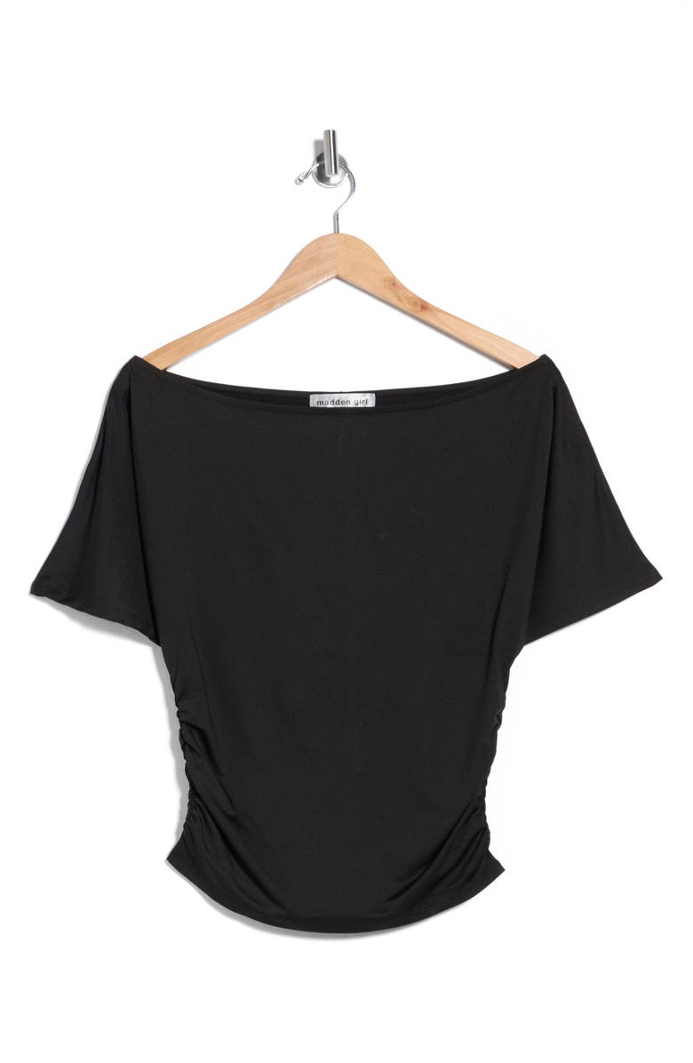 Madden Girl Asymmetric Off the Shoulder Top, Alternate, color, Black