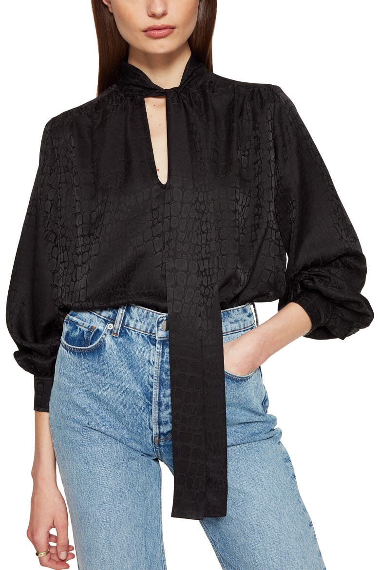 Delilah Croc Jacquard Silk Top, Main, color, BLACK JACQUARD