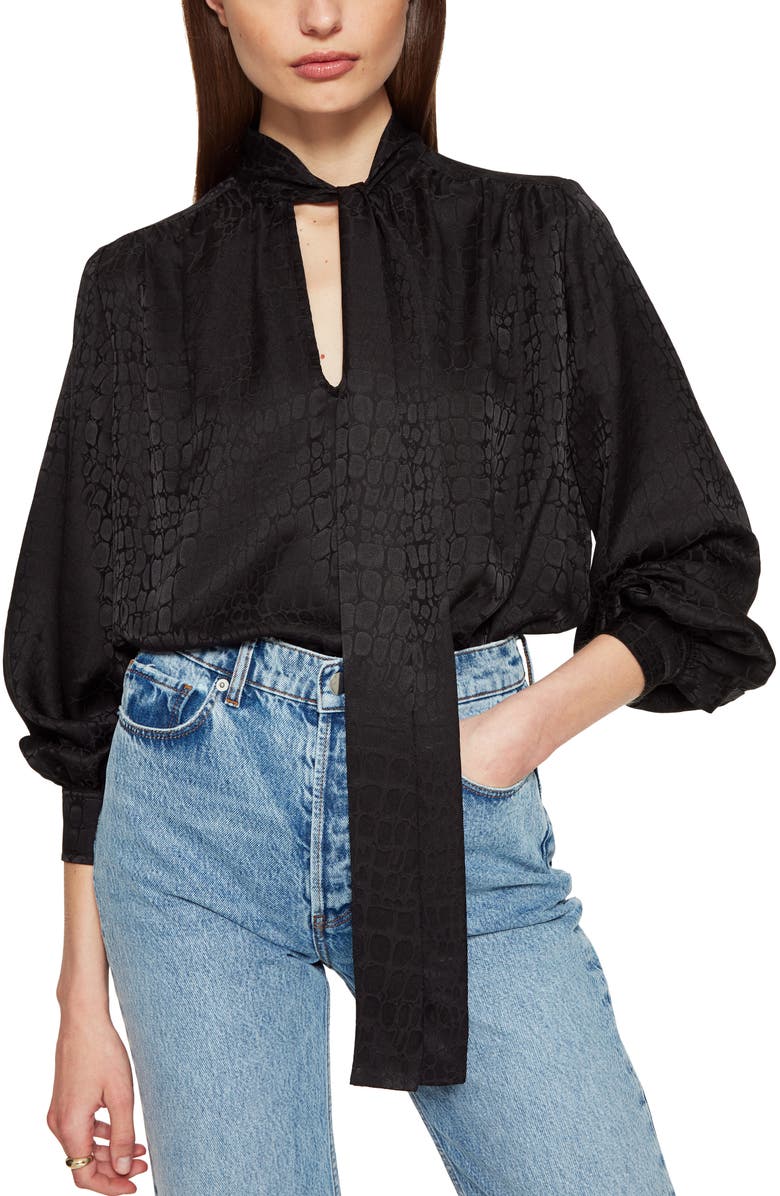 ANINE BING Delilah Croc Jacquard Silk Top, Main, color, 