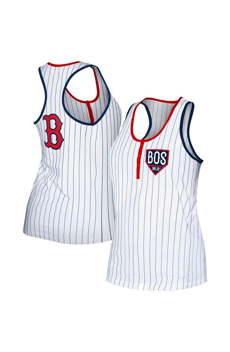 New Era Women's New Era White Boston Red Sox Pinstripe Henley Racerback Tank Top, Main, color, 