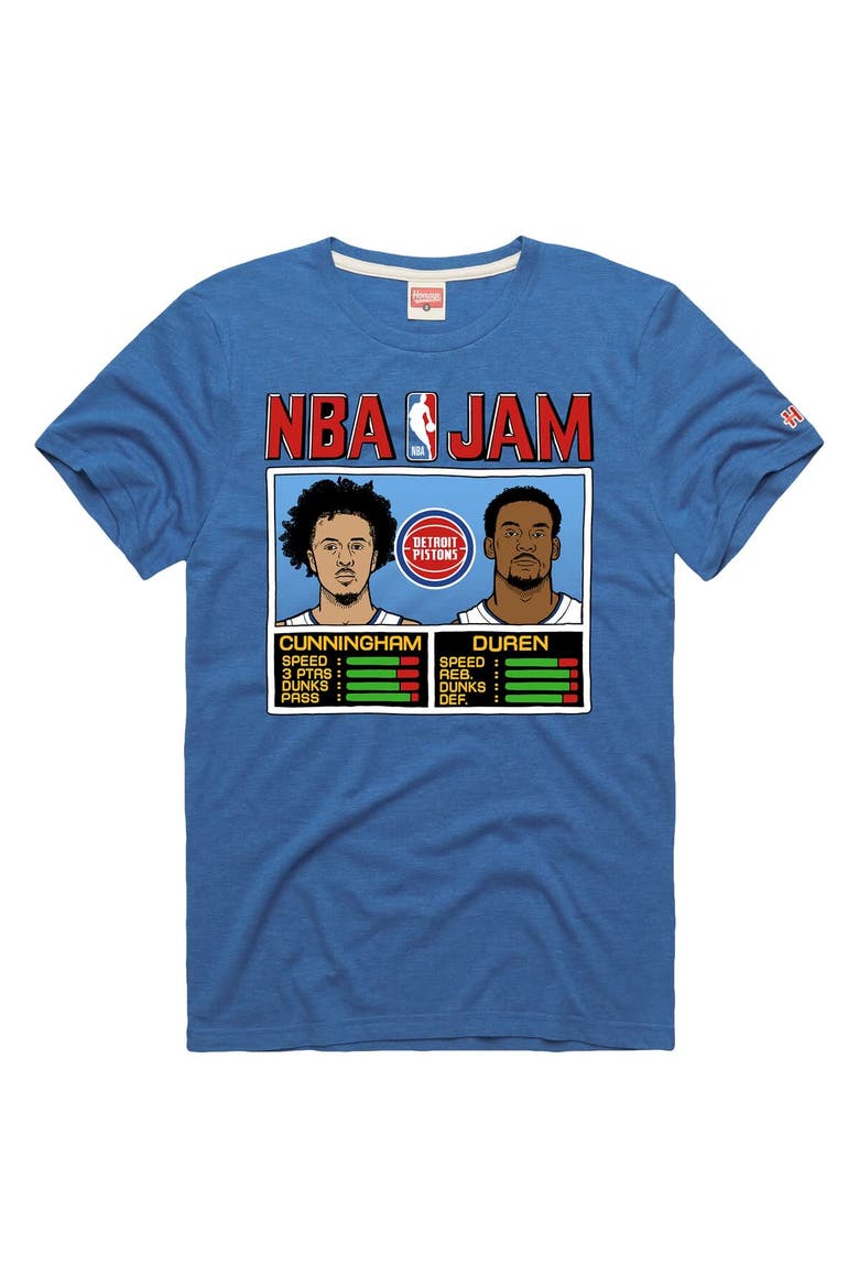 Unisex Homage Jalen Duren & Cade Cunningham Blue Detroit Pistons NBA Jam Tri-Blend T-Shirt, Main, color, Blue
