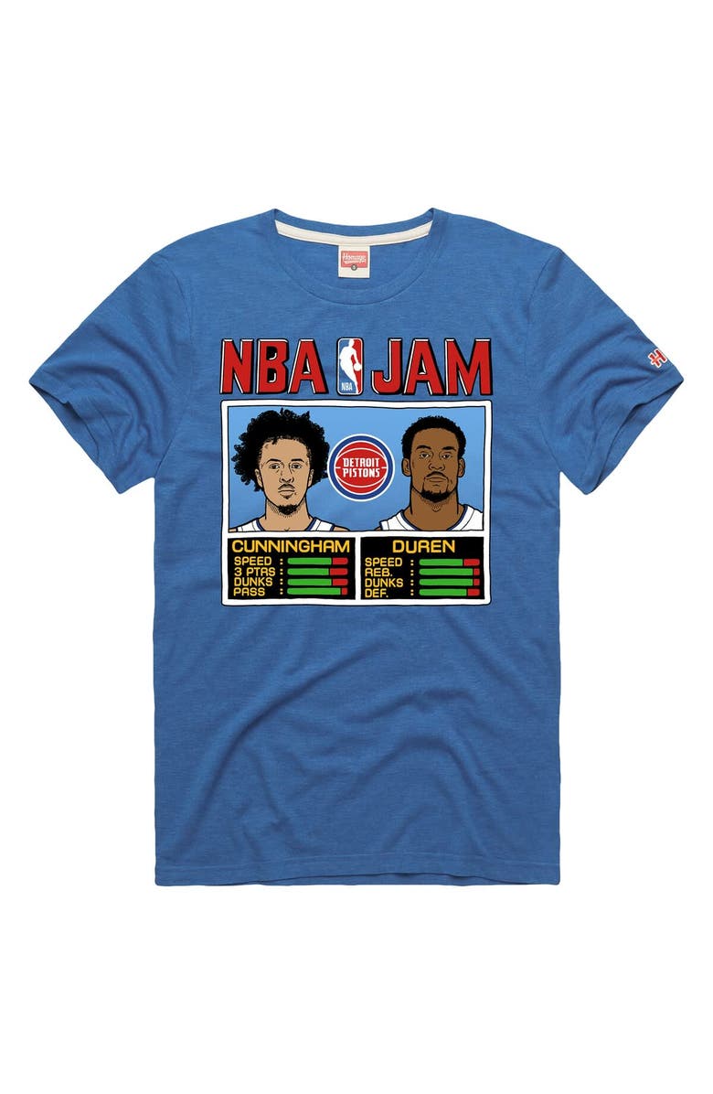 Homage Unisex Homage Jalen Duren & Cade Cunningham Blue Detroit Pistons NBA Jam Tri-Blend T-Shirt, Main, color, Blue