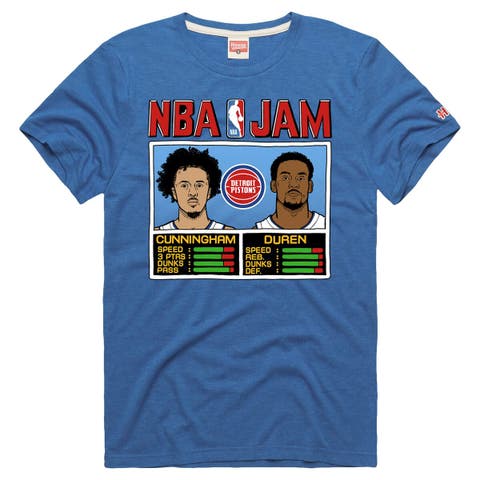 Unisex Homage Jalen Duren & Cade Cunningham Blue Detroit Pistons NBA Jam Tri-Blend T-Shirt