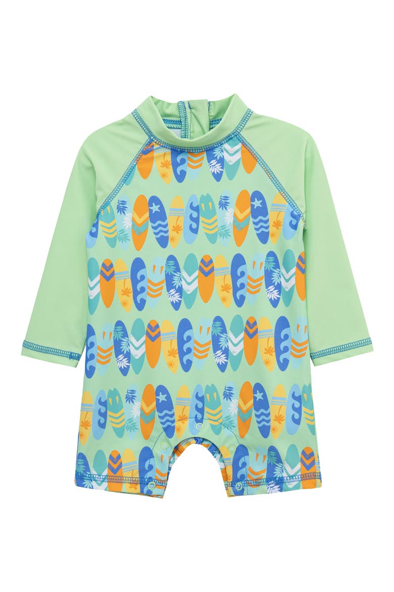 Surf Colorblock Long Sleeve UPF 50+ One-Piece Rashguard Swimsuit, Main, color, GREEN