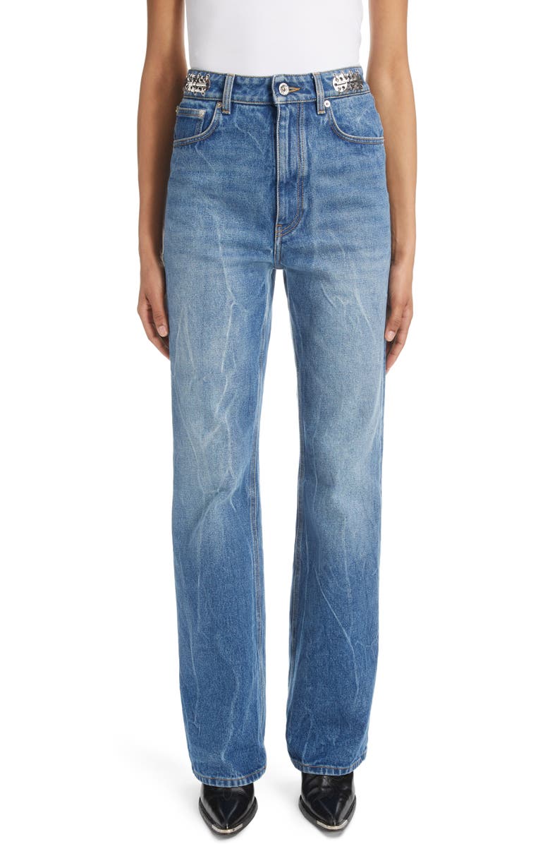 Rabanne Paillette Detail Straight Leg Nonstretch Jeans, Main, color,