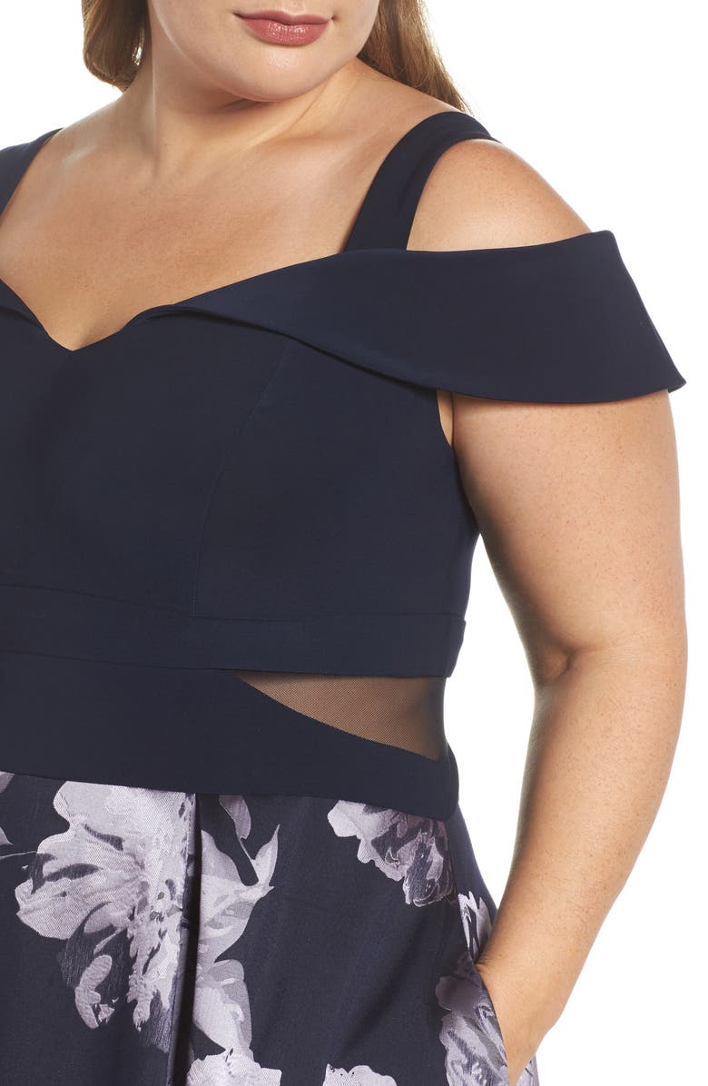 Xscape Evenings Xscape Off the Shoulder Brocade High/Low Dress, Alternate, color, 