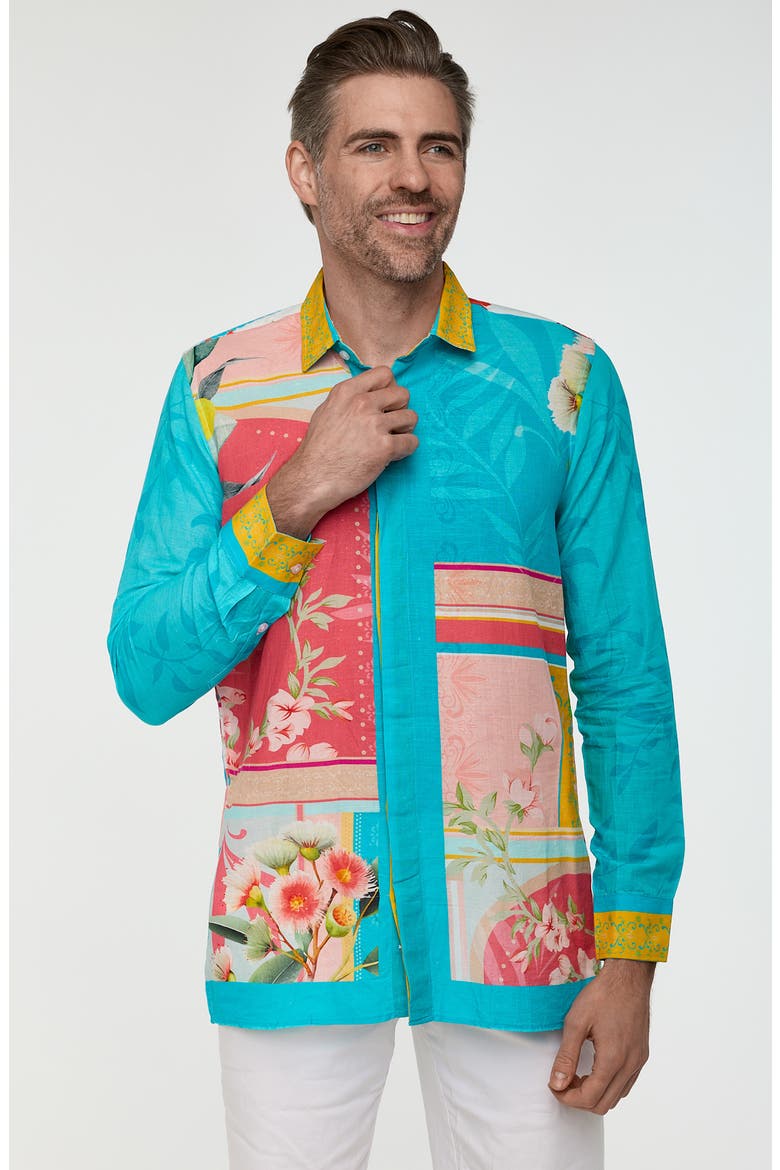 Tropical Button-Up Resort Shirt, Alternate, color, AQUA