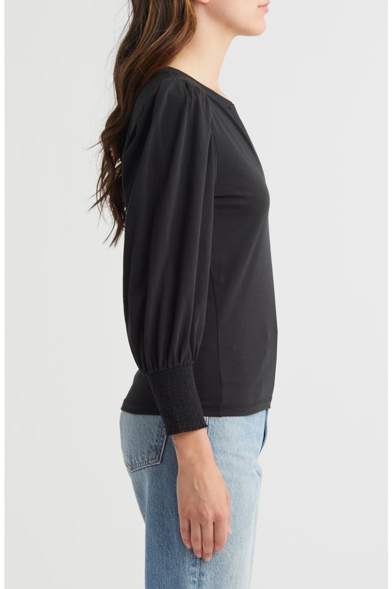 Flora Long Sleeve Cotton Peasant T-Shirt, Alternate, color, JET BLACK