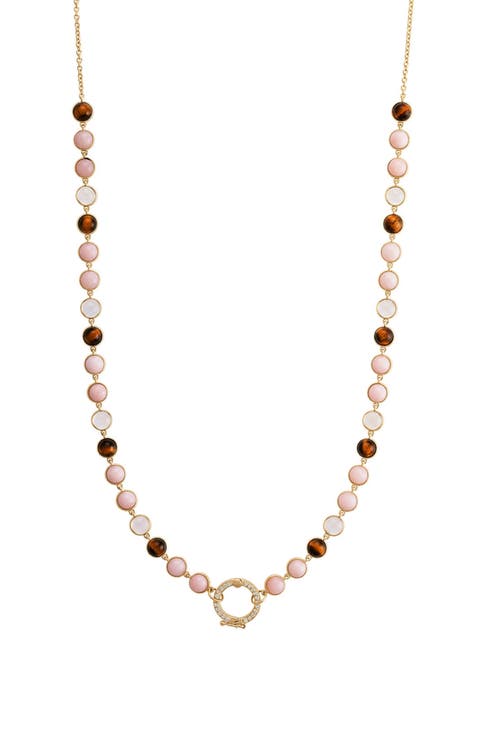 14k Gold Multi-Stone Cabochon Station Necklace