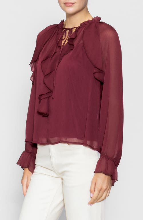 Melloday Ruffle Long Sleeve Top In Burgundy