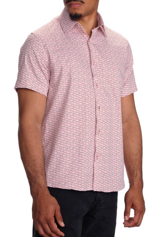 Studio Garnet Los Angeles Micro Print Short Sleeve Stretch Cotton Button-up Shirt In Red