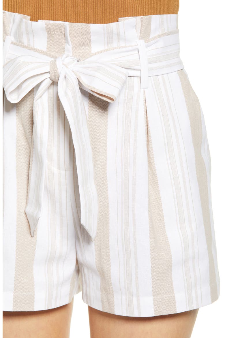 Belted Stripe Paperbag Waist Shorts, Alternate, color, KHAKI STRIPE
