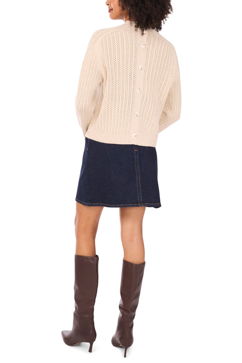 Pointelle Funnel Neck Sweater, Alternate, color, SUGAR OAK