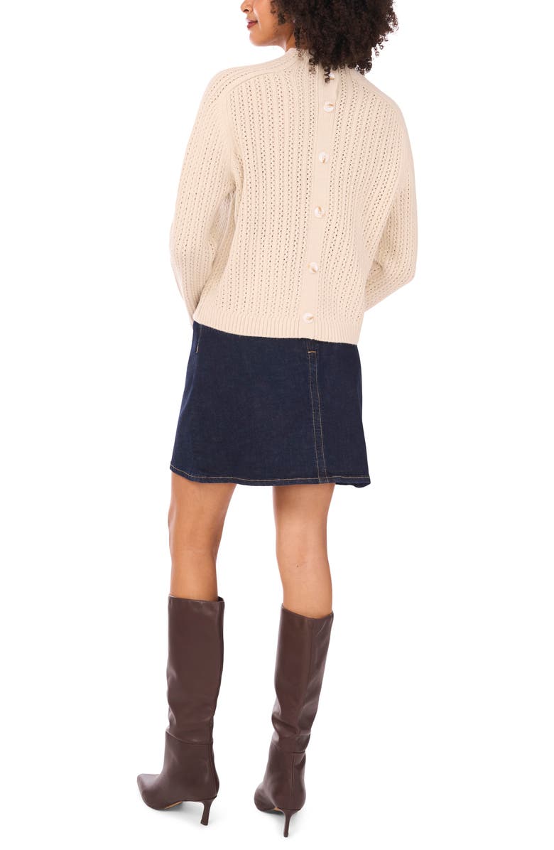 Vince Camuto Pointelle Funnel Neck Sweater, Alternate, color, Sugar Oak