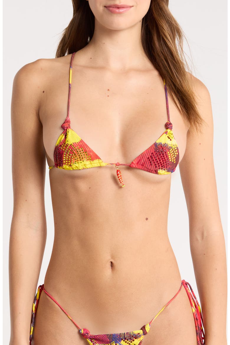 Diamante Crystal Embellished Fish Charm Bikini Top, Main, color, MULTI