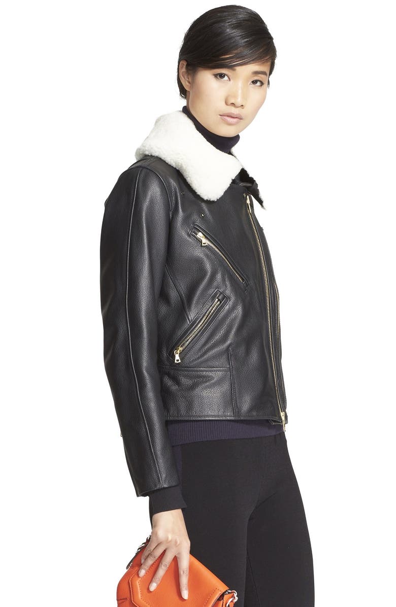 rag & bone 'Minerva' Leather & Shearling Biker Jacket, Main, color, 