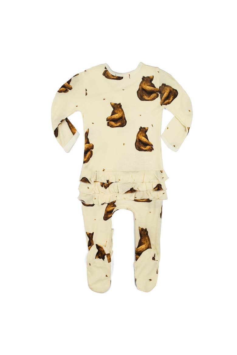 Ruffle Zipper Footed Romper, Alternate, color, Honey Bear