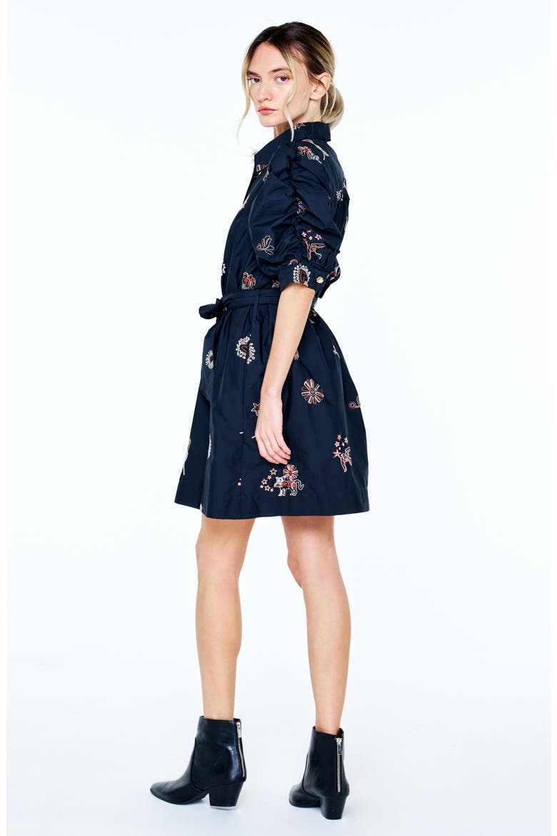 Scarlette Floral Embroidery Cotton Shirtdress, Alternate, color, BLACK