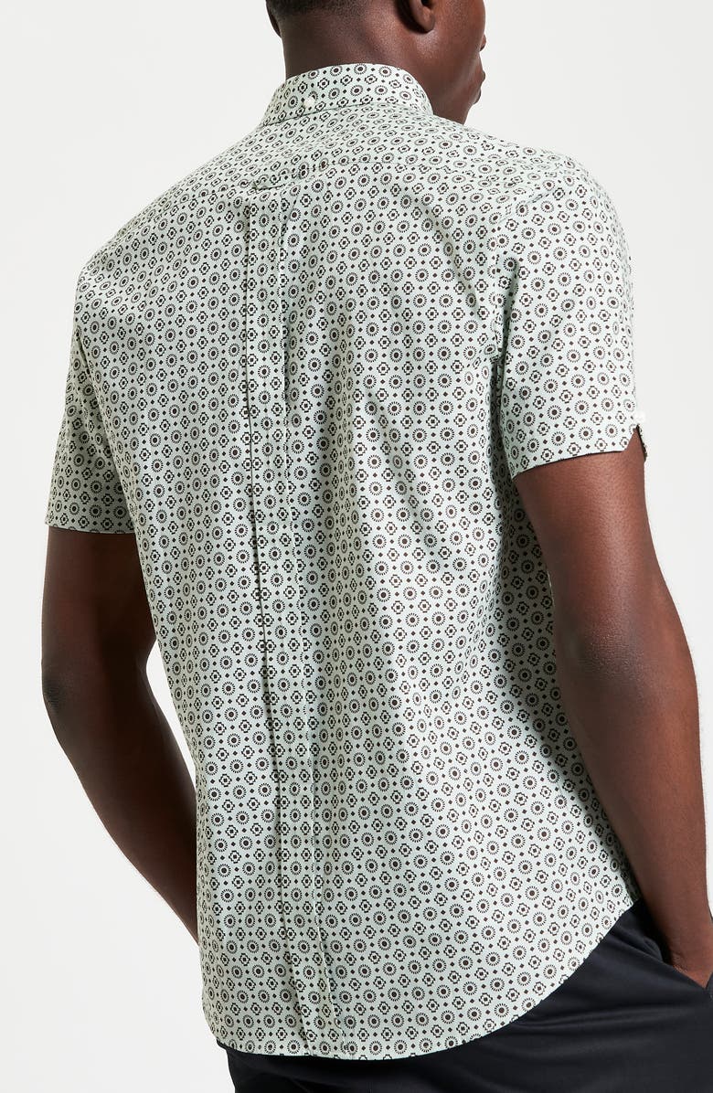 Ben Sherman Geo Print Short Sleeve Organic Cotton Button-Down Shirt, Alternate, color,