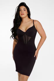 Popilush Shapewear Mesh Corset Panel Built-In Sculpting Midi Dress