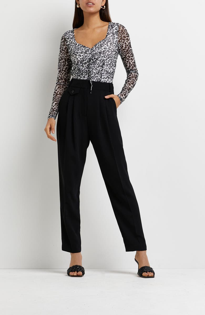 River Island Leopard Print Long Sleeve Mesh Top, Alternate, color, 