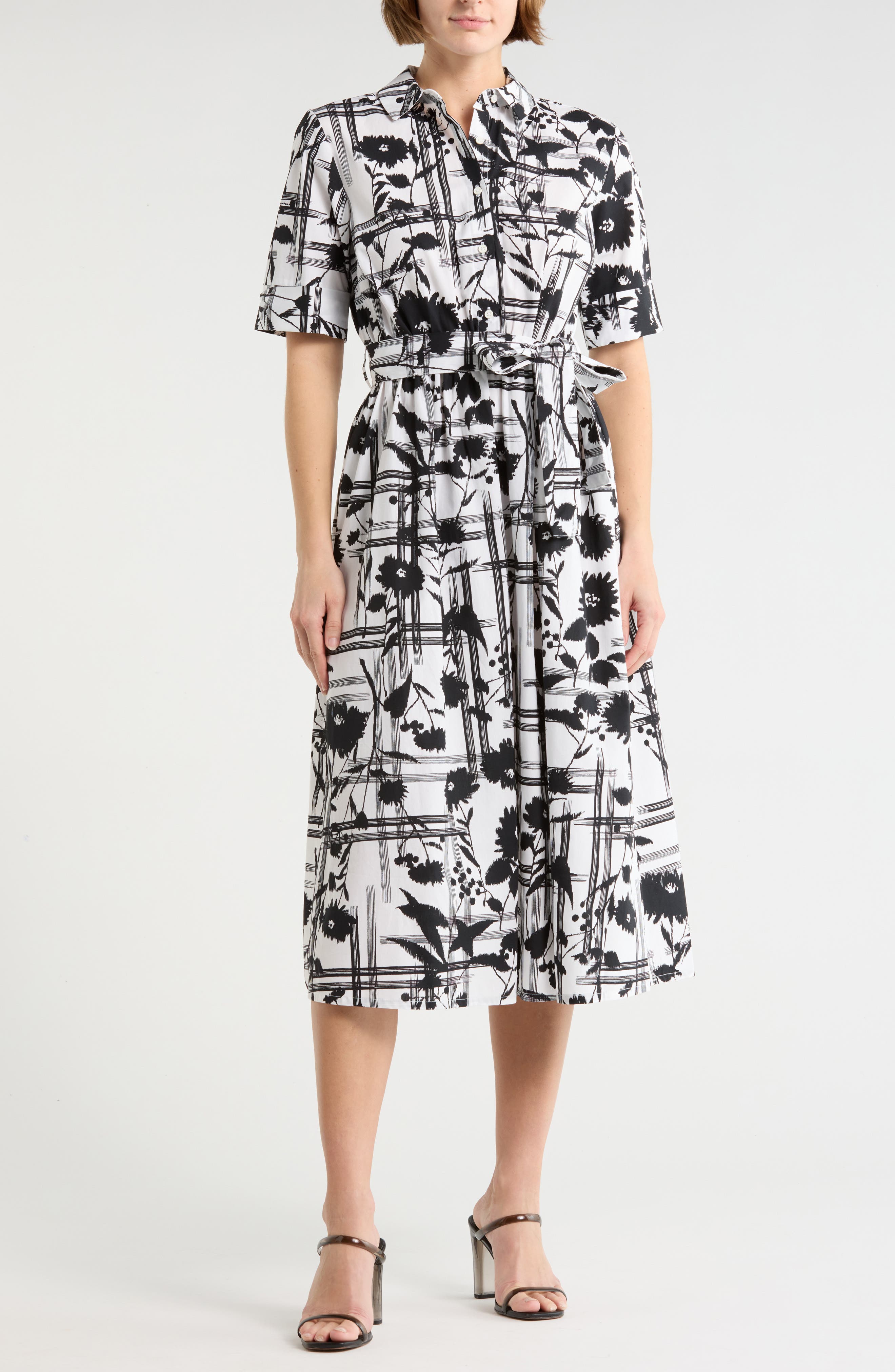 DKNY Collared Tie Waist Shirtdress