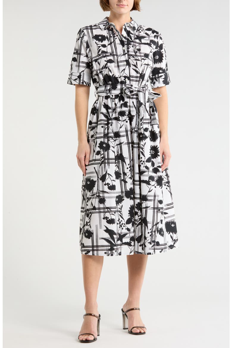 Collared Tie Waist Shirtdress, Main, color, BLACK/ IVORY