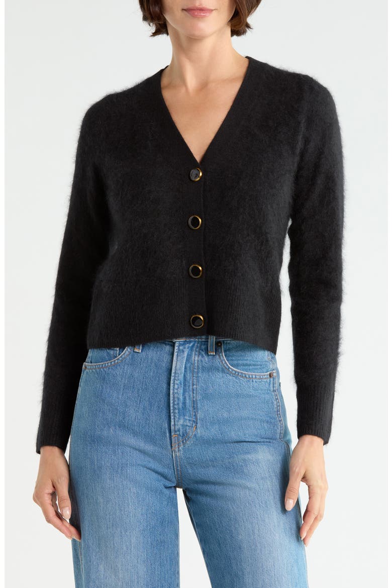 Solene Brushed Cashmere Cardigan, Main, color, BLACK