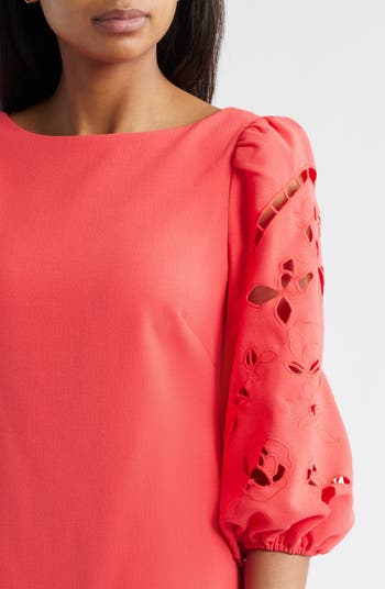 Eyelet Sleeve Crepe Shift Dress