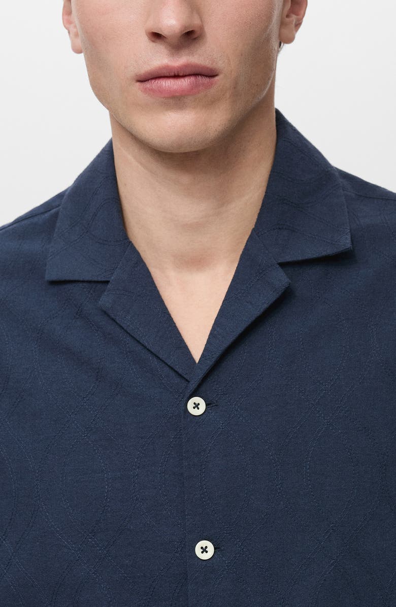 MANGO Embroidered Cotton Camp Shirt, Alternate, color, Dark Navy