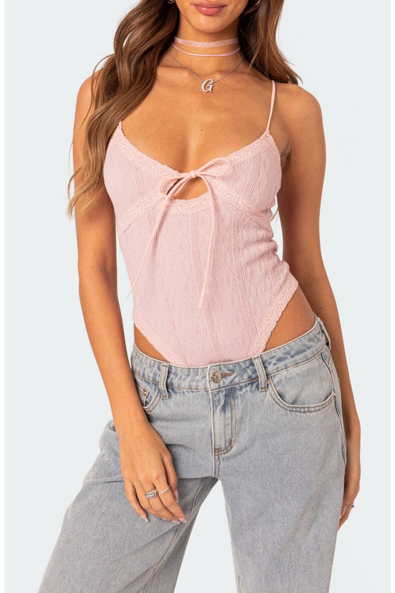 Lacey Keyhole Knit Bodysuit, Main, color, LIGHT-PINK