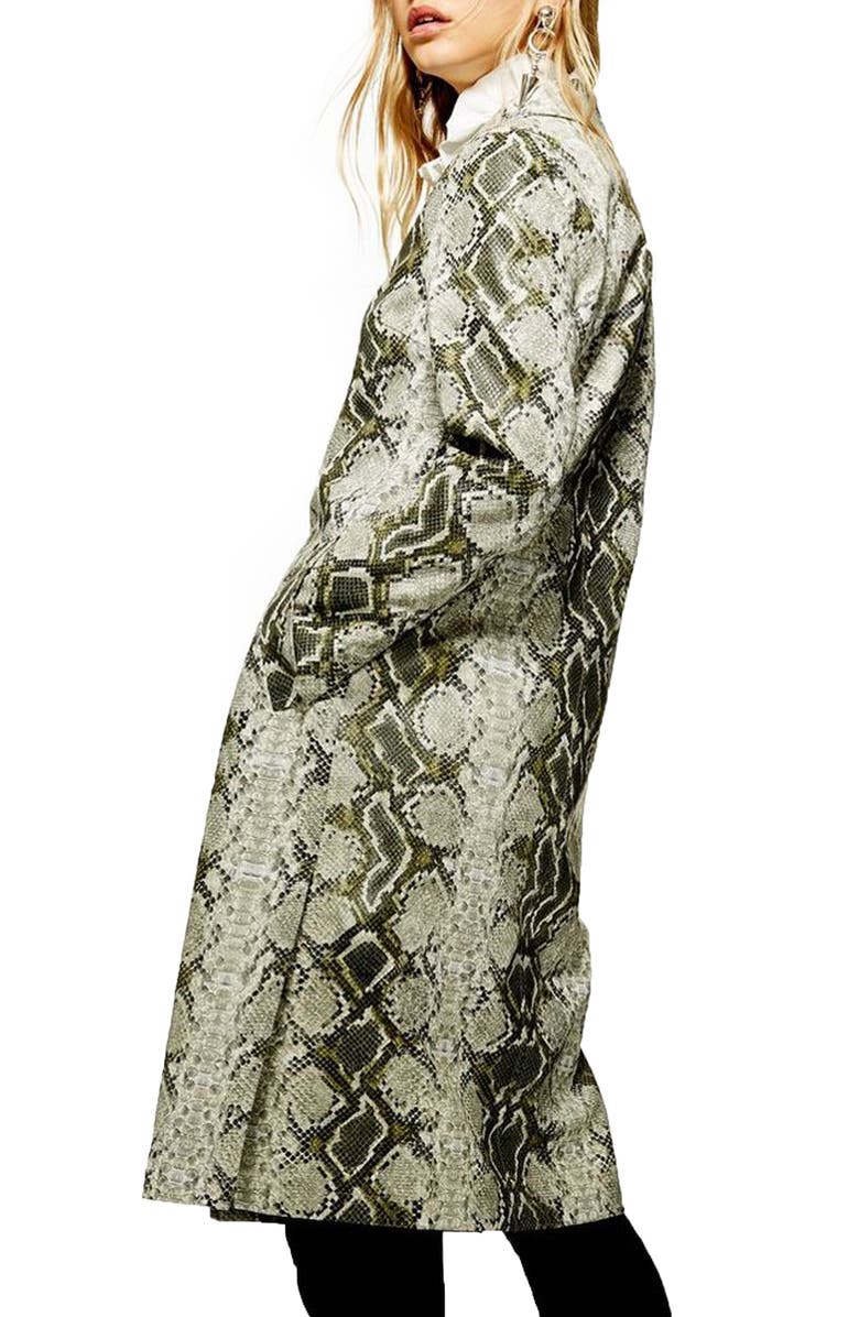 Topshop Rok It Snake Print Coat, Alternate, color,