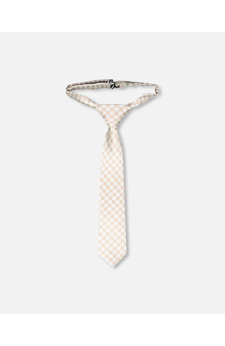 Deux par Deux Sand Check Neck Tie, Main, color, White And Sand Check