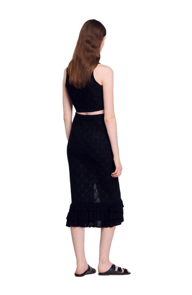 SANDRO Knit midi skirt, Alternate, color, Black