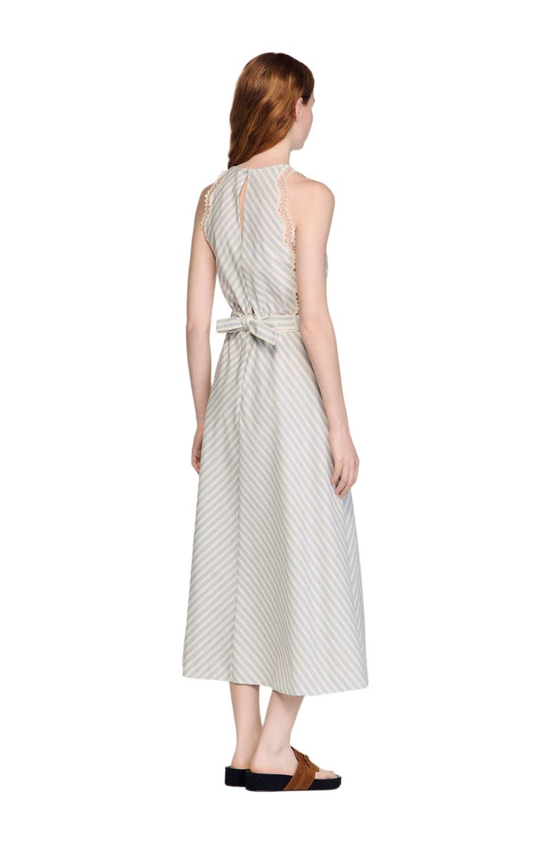 SANDRO Striped cotton maxi dress, Alternate, color, Ecru / Bleu