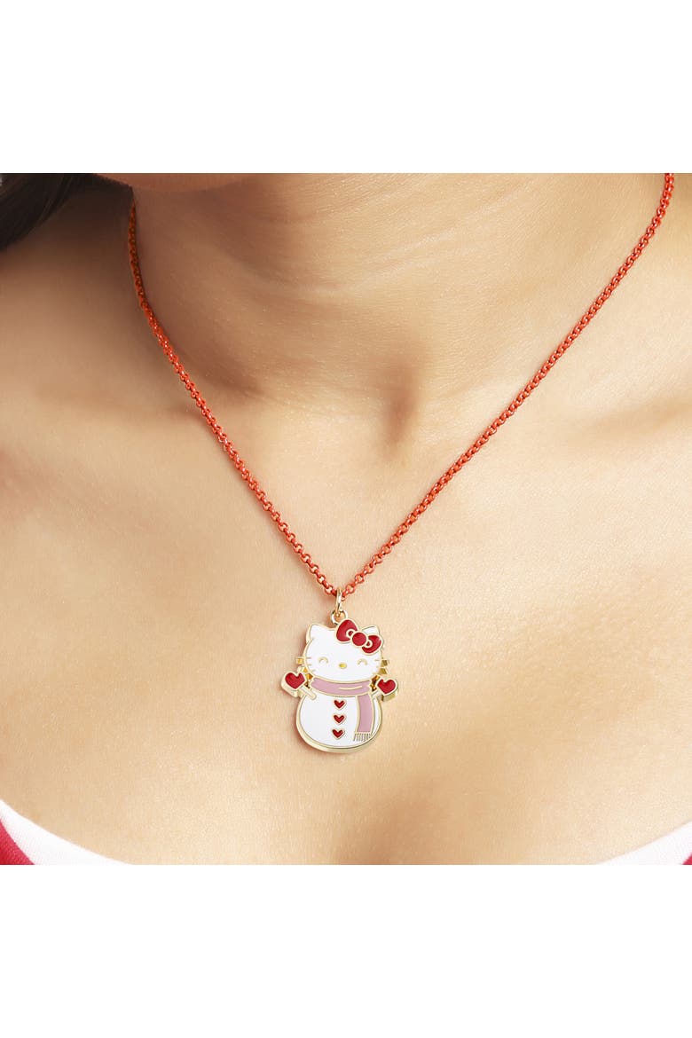 Snowman Necklace and Earring Christmas Set, Alternate, color, Yellow gold, white, red