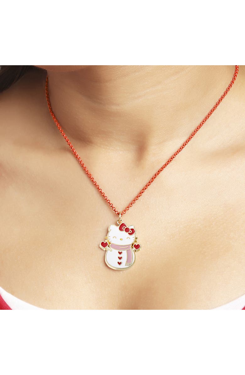 Hello Kitty Snowman Necklace and Earring Christmas Set, Alternate, color, Yellow Gold, White, Red