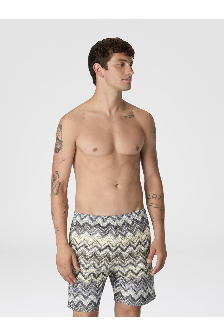 Long Swim Shorts With Dashed Zigzag Print, Alternate, color, Multicoloured
