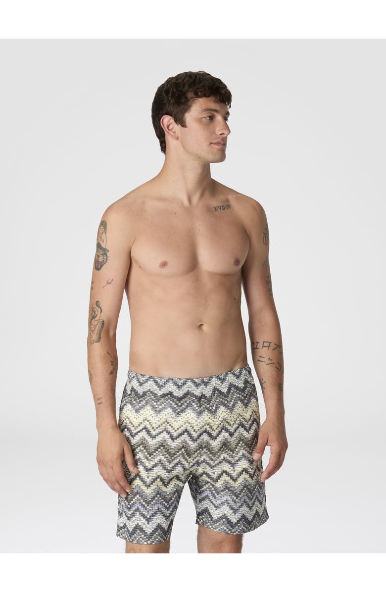 UM Long Swim Shorts With Dashed Zigzag Print, Alternate, color, Multicoloured