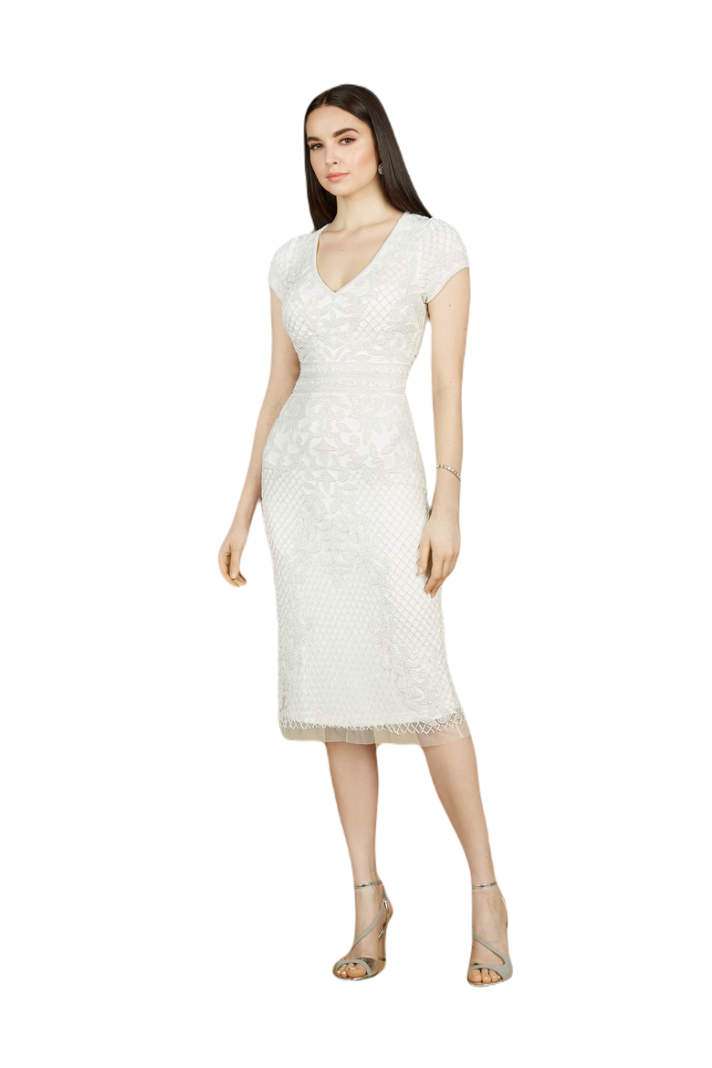 Cap Sleeve Midi Bridal Gown, Main, color, Ivory