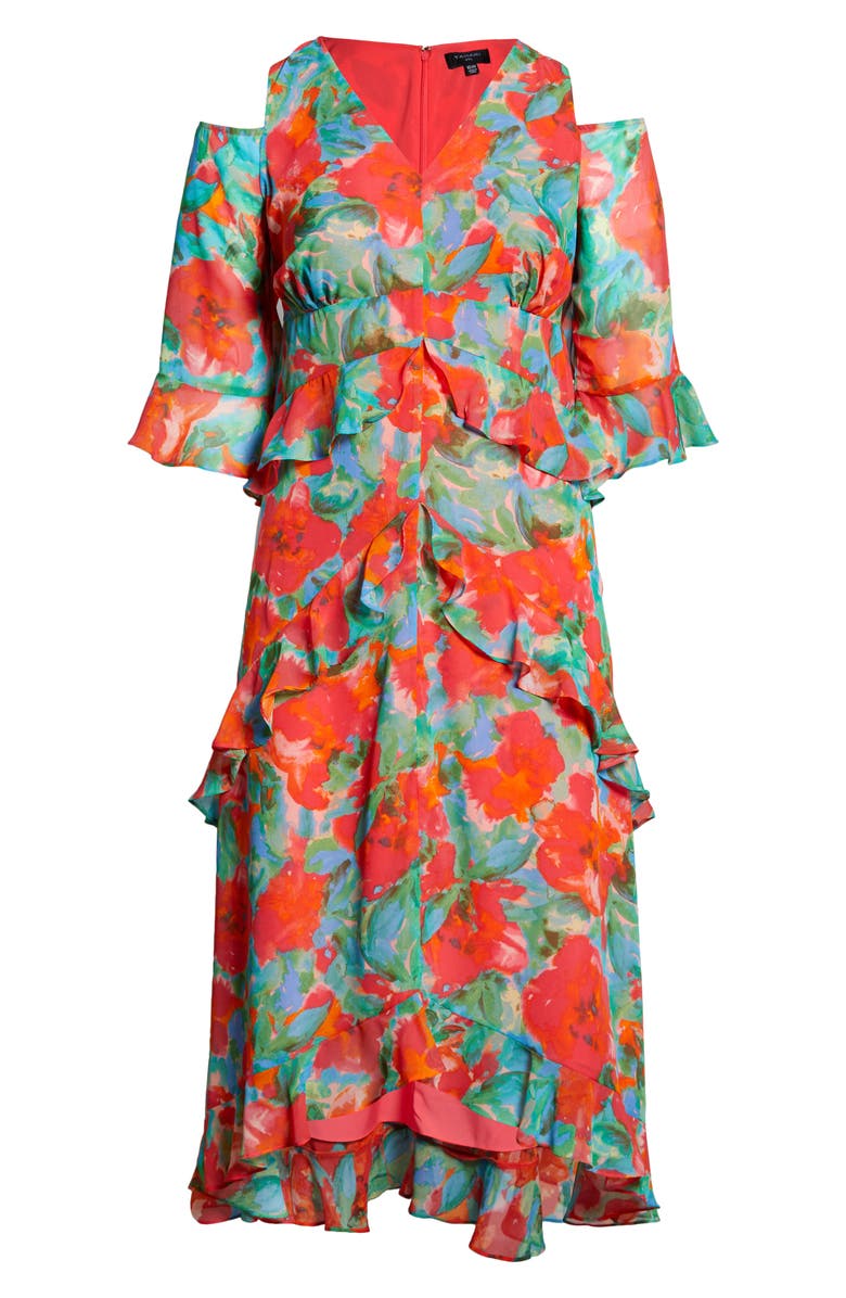 Tahari ASL Rufffle Cold Shoulder Maxi Dress, Alternate, color, 