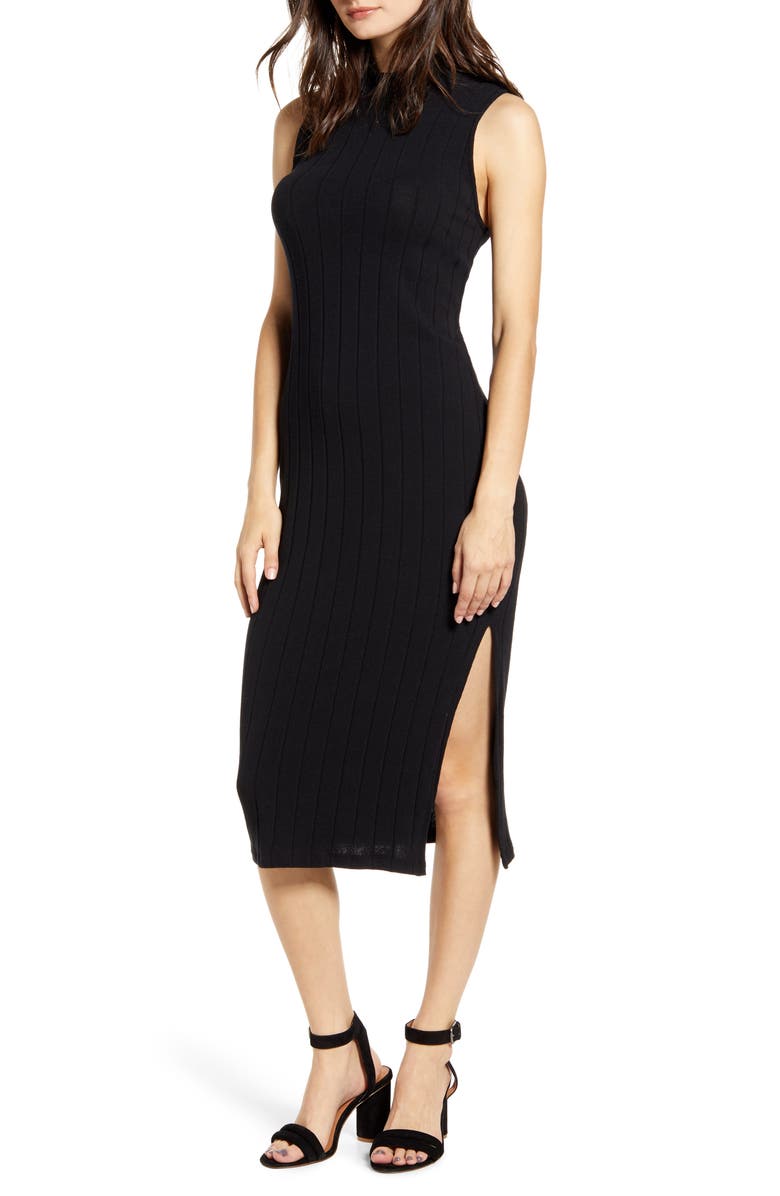 All in Favor Mock Neck Ribbed Midi Dress, Main, color, 