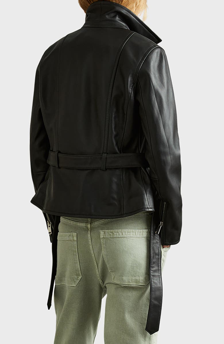 Reiss Febe Belted Leather Moto Jacket, Alternate, color, Black