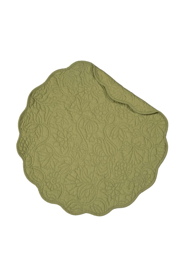 Christiana Sweet Pea 100% Cotton Quilted Round Set of 6 Placemats 17", Alternate, color, Green