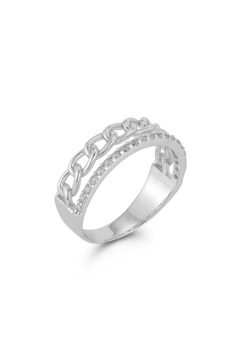 Plated Sterling Silver & CZ Double Band Ring - Size 6, Alternate, color, SILVER