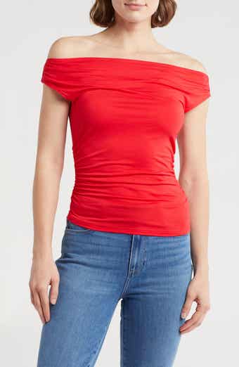Elodie Off the Shoulder Cap Sleeve Ruched Top